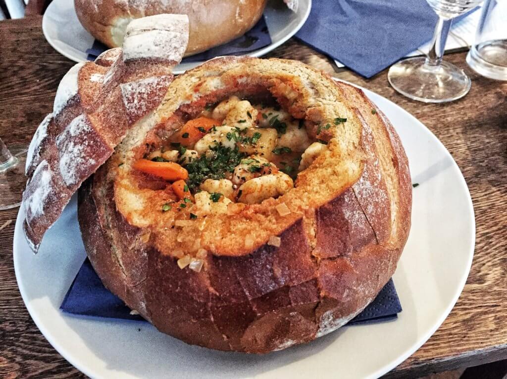 Goulash soup in a bread bowl at The Plot Twist