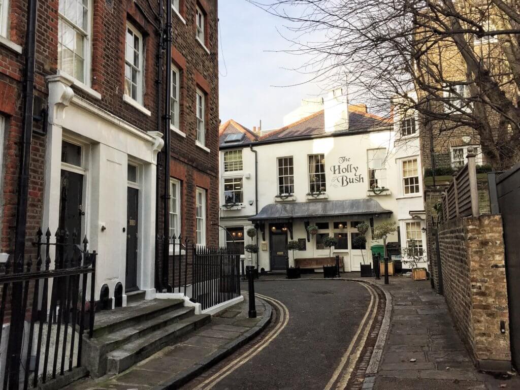 The exterior of The Holly Bush pub in Hampstead