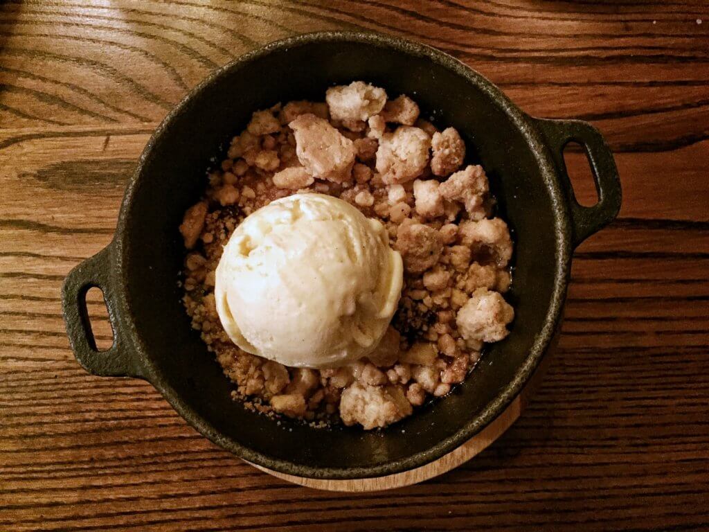 Apple, pear and blackberry crumble in The Holly Bush pub