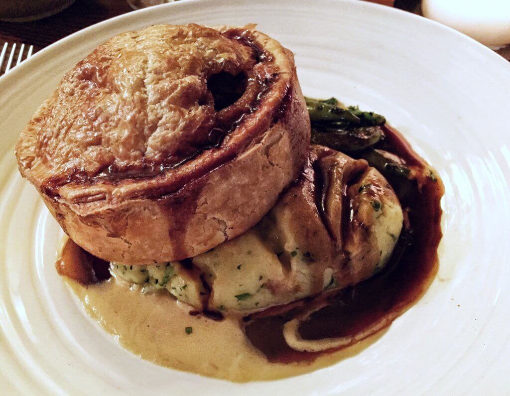 Beef cheek pie, mash, gravy in The Holly Bush pub