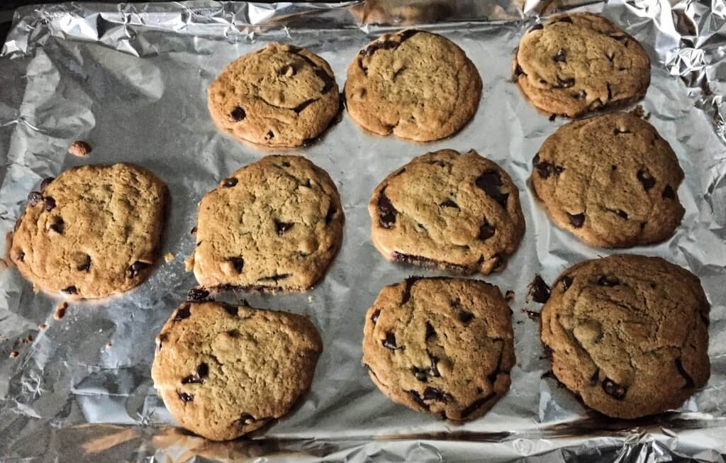 Freshly baked chocolate chip cookies