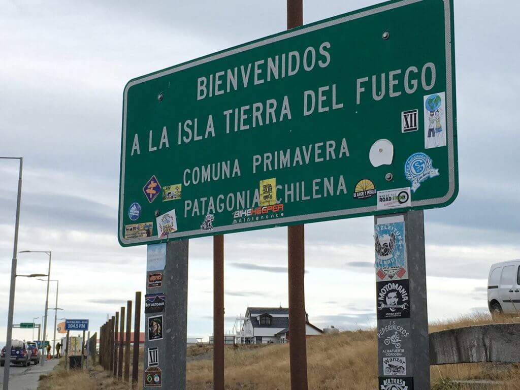 The sign welcoming people to Tierra del Fuego