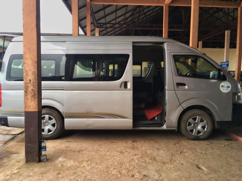 A bus to Luang Prabang at Luang Namtha bus station, northern Laos